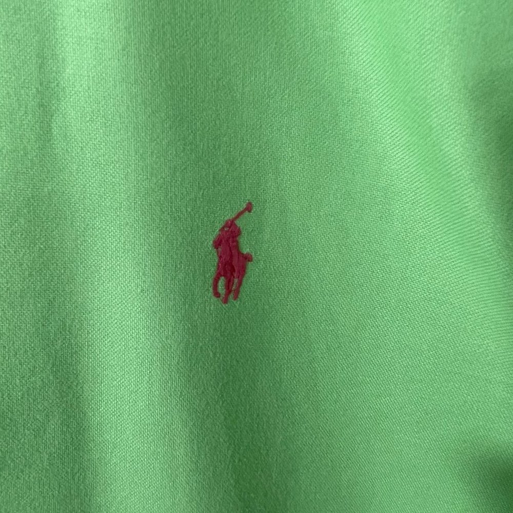 Ralph Lauren SPORT kiwi-lime long-sleeve shirt w fuschiaberry logo. Slimfit 14.